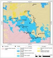 Figura 2 – Mapa geológico simplificado da porção sudeste da bacia do Bambuí com a localização da área da APA e geossítio Carste de Lagoa Santa. SIGEP 15 (CPRM, 2014). Figura anexada pelo responsável do cadastro.