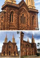 Fig. 2 - a) detalhe do frontispício da igreja; b) vista frontal da igreja; c) vista lateral da igreja.