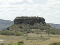 Relevo residual em forma de meseta, sustentado por arenitos da Formação Tacaratu. Foto: Rogério Valença Ferreira.