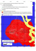 Mapa geológico do Maciço de Rio Novo do Sul com destaque para a localização do Monumento Natural O Frade e a Freira, suas principais elevações (pedras do Frade, da Freira e Santa Maria com respectivas altitudes) e curvas de nível (equidistância de 20 m)
(Autoria da figura: Paulo de Tarso Ferro de Oliveira Fortes, adaptado de Vieira, 2018)