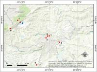 Mapa de localização dos geossítios na região de Nova Lima. (1) Mina Grande; (2) Mina Velha; (3) Centro de Memória; (4) Lapa Seca; (5) Morro do Pires; (6) Mina de Águas Claras; (7) Parque Municipal das Mangabeiras; (7) Parque Municipal da Serra do Curral.