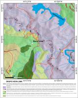 Mapa geológico da região de Nova Lima com a localização dos corpos de lapa seca e dos geossítios (1) Lapa Seca; (2) Mina Morro Velho; (3) Formação Ferrífera Arqueana tipo Algoma e (4) Centro de Memória da Mina Morro Velho. Mapa compilado de Cavalcanti et al. 2020